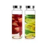 EVATTA Glass Water Bottle Juice Bottles - Wide Mouth With Stainless Steel Lid - for Juicing, Smoothies, Beverage Storage - 500 ML, Leakproof, Borosilicate (PACK OF - 2)