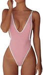 ALLureLove Swimsuits for Women Sexy Monokini Deep V One Piece Bathing suits Backless Cheeky Swimwear Semi Thong Bikini, Baby Pink, X-Large