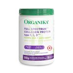 Organika Canadian-Made Full Spectrum Collagen Type 1, 2, 3- Bovine, Marine, and Chicken Collagen Combination- Joint Support, Gut Health Support- Mild Bone Broth Flavour, 250g