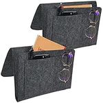 2Pack Felt Bedside Caddy,5 Pockets Bed Side Pocket Organizer Storage Bag Bedside Pocket Dark Gray with Cable Holes for Phone Remote Books Magazine