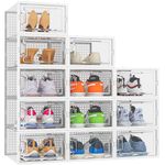 HOMIDEC Shoe Storage Box,12 pcs Stackable Shoe Boxes Clear Plastic Shoe Organizer Shoe Containers with Lids for Women/Men,Fit UK 9.5