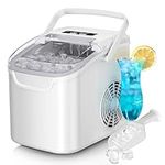 Countertop Ice Maker Machine, 8 Ice Cubes in 6 mins, 26lb/Day Bullet Ice with 2 Sizes- Portable Mini, Energy Saving & Basket/Scoop for Home/Party/Travel/Camping/Bar,White