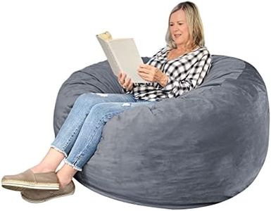 EDUJIN Bean Bag Chairs: Teens 3' Memory Foam Filled Furniture Bag with Ultra Soft Dutch Velvet Cover, Round Fluffy Lazy Sofa for Dorm Room and Living Room - 3Ft, Dark Grey