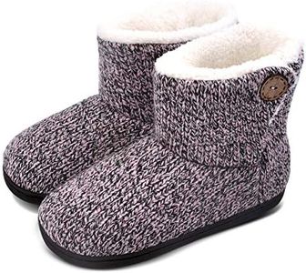 Parlovable Women's Bootie Slippers Warm Knit Plush Lining Boots Comfortable Memory Foam Slip-on Comfy House Shoes Breathable Indoor Winter Pink 5-6