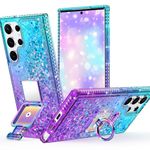 Silverback for Samsung Galaxy S23 Ultra Case with Stand, Ring & Mirror Kickstand Women Girls Bling Flowing Glitter Protective Case for Galaxy S23 Ultra - Purple - Purple