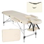 TecTake Lightweight Portable Massage Table, Comfortable 2 section Padded Folding Spa Bed, adjustable massage bed including accessories, aluminium headrest, armrest and storage bag - beige