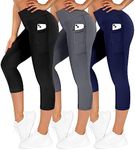 ZOOSIXX 3 Pack Capri Leggings for Women, High Waisted Yoga Pants with Pockets Soft Black for Running Workout