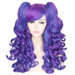 ColorGround Long Curly Cosplay Wig with 2 Ponytails(Dark Blue/Dark Purple)