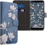 kwmobile Wallet Case Compatible with Samsung Galaxy J4+ / J4 Plus DUOS Case for Phone - Magnolias Taupe/White/Blue Grey