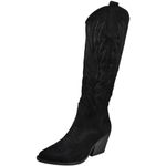 LoudLook Ladies Western Cowboy Boots Below Knee Zip Heel Faux Suede Pointed Toe Winter Shoes Sizes Black 5