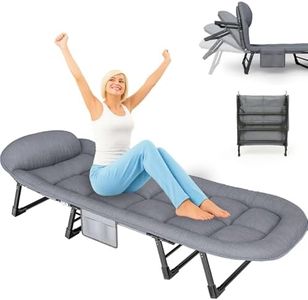SnozeFlex Chaise Lounge Chair, Folding Cot, 6-Angle Adjustable Camping Cot with Mattress for Patio and Beach, Foldable Bed Portable Heavy Duty Lay Flat Reclining with Pillow (Gray, M - 70'')
