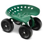 TANGZON Garden Scooter Cart, Rolling Garden Stool Cart with 360° Swivel Height Adjustable Seat & 18CM Tires, 150KG Capacity Heavy Duty Gardening Work Seat, 47 x 45 x 31-41cm