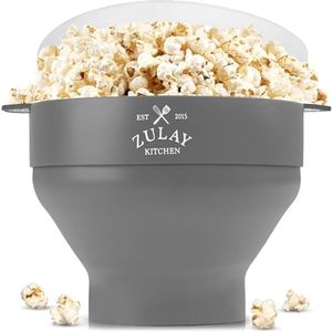 Zulay Microwave Popcorn Popper - BPA-Free Silicone Popcorn Popper Microwave Popcorn Bowl - Collapsible Microwave Popcorn Maker - Family Movie Night Supplies - Gray