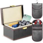 GICENT CAR Anti Theft Faraday Box with 2 Pouches for Car Key Fob, RFID Blocker Box Fits For 7-10 Key Fobs,RFID Signal Blocking Storage Box For Cell Phones, Keyless Entry Car Key Safe Protector Cover