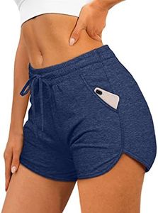 Aloodor Womens Athletic Shorts with Pockets and Drawstring Sexy Navy Blue L