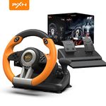 PXNV3II PC Racing Wheel, 180 Degree Universal Usb Car Racing Game Steering Wheel with Pedal for Windows PC, PS3, PS4, Xbox One, Nintendo Switch(Orange)