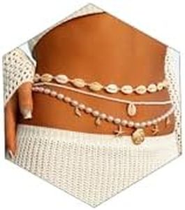 Gold Starfish Waist Chain for Women 3Pcs Adjustable Boho Layered Pearl Shell Beaded Belly Body Chain Jewelry for Beach, Summer Festival, Vacation & Boho Accessories
