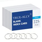 True-Ally unruled Index Flash Cards - 3x5 inch, White, 225 Cards, 200 GSM - with Free Binder Rings for Short Notes, cue Cards, Cheat Sheets, exam, Interview Preparation (3x5 inch Plain - 225 Sheets)