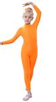 YgneeDom Kids Girls One Piece Spandex Unitards, Long Sleeve Turtleneck Unitard, Full Body Catsuit, Dance Leotard Costumes, Orange, Medium