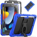 Timecity Case for iPad 9th/8th/7th Generation 10.2 inch Built-in Screen Protector, Foldable Stand/Pencil Holder, Three-Layer Shockproof Full-Body for iPad 9/8/7/th Gen Case 2020/2019/2018, Black+Blue