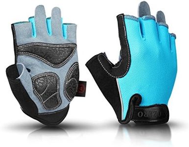 OZERO Leather Fingerless Cycling Gloves, Sports Deerskin Half Finger Road Bike Gloves Shockproof Padded Shock-Absorbing Anti-Slip for Men Women MTB Mountain Trail Biking