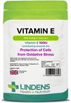 Lindens Vitamin E Oil 100IU - 200 Capsules - UK Made - Skin - Powerful Antioxidant | Protection of Cells from Oxidative Stress | Vitamin E Capsules | Letterbox Friendly