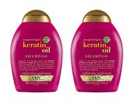 OGX Strength & Length Keratin Oil Shampoo Combo | Keratin Proteins & Argan Oil, For Damaged hair & Split Ends Sulfate Free Surfactants Parabens 385 ml