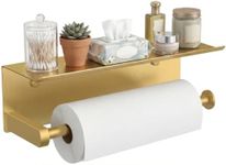 FORIOUS Wall Mount Paper Towel Holder with Shelf for Kitchen，Brushed Gold