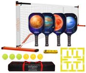 Pickleball Nets Set with 4 Fiberglass Lightweight Pickleball Paddles, 6 Outdoor Pickle Balls, and Court Marking Kit, and Carrying Bag Portable Pickleball Net for Backyard, Driveway