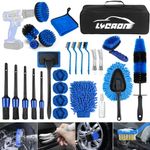 LYACON 28PCS Car Detailing Kit - Car Cleaning Wash Brush Set, Auto Interior Detailing Washing Brush Kit Tool, Car Cleaning Supplies, Exterior Wheel Drill Brush, Automotive Tools Detailing Brushes