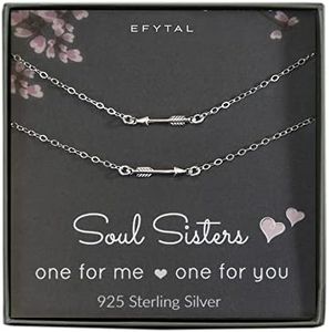 EFYTAL Best Friend Necklaces for 2, 925 Sterling Silver Arrow Necklace Set, Matching Necklaces, Two Necklaces Set, Friend Gifts for Women, Gift for Soul Sisters