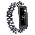 LAREDTREE Compatible with Fitbit Charge 3 / Fitbit Charge 4 Bands for Women Gril, Elastic Pearl Bracelet Replacement Fit Bit Charge 3/4 hr Band Accessories Strap Bracelet Wristbands (Space Gray)