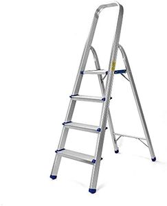 Aluminum 4 Step Ladder, Folding Step Ladder Anti-Slip with Rubber Feet, Lightweight Multi Purpose Portable Home Ladder