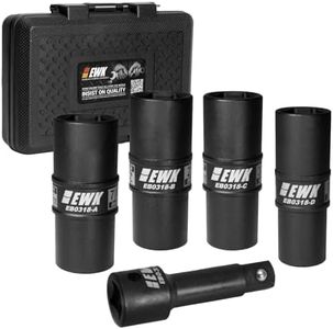 EWK 1/2" Drive 8-in-4 Flip Thin Wall Lug Nut Impact Socket Set with 17mm, 19mm, 21mm, 22mm, 3/4", 13/16", 7/8", 15/16" Metric & SAE Sizes & 3" Extension Bar
