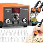 Wood Burning Kit, Preciva 935 Digital Display Pyrography Burner Tool Set, 250-750°C Temperature Adjustable Wooding Encarving Kits with 2 Pyrographing Pen, 20 Soldering Tips, Fast Heating for DIY