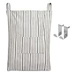 AELS Farmhouse Hanging Laundry Hamper with 2 Hooks, Washable Beige & Black Stripes Linen Laundry Bag with Zipper & Wide Open Top, Over the Door Organizer for Dirty Clothes, Space Saving Storage