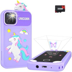 Kids Smart Phone for Girls with Holographic Pyramid, Christmas Birthday Gifts for Age 3-10 Kids Toys Cell Phone, 2.8" Touchscreen Toddler Learning Play Toy, Dual Camera, Music Player, 32G Card(Purple)