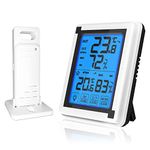 ThreeH Indoor Outdoor Thermometer with 1 Wireless Sensor Temperature Humidity Monitor with LCD Baklight Touchscreen for Home Office (1 Sensor)