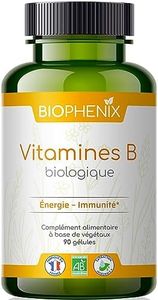 Biophénix Vitamine B biologique 90 gélules - Complément alimentaire BIO 100% naturel à base de végétaux - Vitamines B1, B2, B3, B5, B6, B8, B9 et B12. Energie, vitalité et immunité