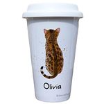 Bengal Cat Travel Mug Personalised - Gift for Cat Owners & Lover - Personalised Kitten Thermal Ceramic Insulated Travel Mug