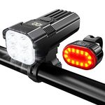 USB Rechargeable Bike Head and Tail Light Set，2000 Lumens Aluminum Alloy Front Lights Have 6 Modes，IP65 Waterproof Mountain/Road Bike Lights，Rear Lights with 6 Lighting Modes，Suitable All Bikes