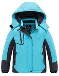 Wantdo Girl's Hooded Ski Fleece Jacket Waterproof Windbreaker Light Blue 14/16