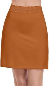 MANCYFIT Half Slips for Women Underskirt Short Mini Skirt with Floral Lace Waistband (Brown, XXX-Large)