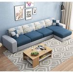 FURNY Orlandoy Fabric 5 Seater RHS Sectional L Shape Sofa Set in (Blue-Light Grey)