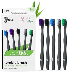 The Humble Co. Natural Toothbrush (5pk) - Sustainable, Vegan Eco Friendly Toothbrushes with BPA Free Bristles, Plant Based Black Toothbrush for Superior Oral Care (Soft Bristles)