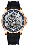 B BINGER Mens Watch Automatic Mechanical Self Wind Dual Balance Wheels Movement(Gold Blue)