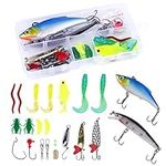 HONGXIN-SHOP Fishing Lure Artificial Fishing Spinners Set Minnow Baits Metal Fishing Spoons Wobbler Crankbaits Soft Worms with Tackle Box for Trout Bass Salmon 24 Pcs