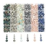 Natural Round Stone Beads About 720pcs Genuine Real Healing Crystal Stones Beading Loose Gemstone DIY for Bracelet Jewelry Making Kit(4/6/8/10mm,6 Color B)