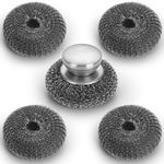 Kyraton Stainless Steel Scourers With Handle To Protect Your Hand Set Of 5, Big Metal Wire Wool 10 x 10cm Confortable To Hold And Durable And Strong