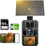 FKPCAM Trail Camera 4K 64MP Solar WiFi Game Hunting Camera with Night Vision– Built-in 5000mAh Battery, IP67 Waterproof, Motion Activated, 64GB Memory Card